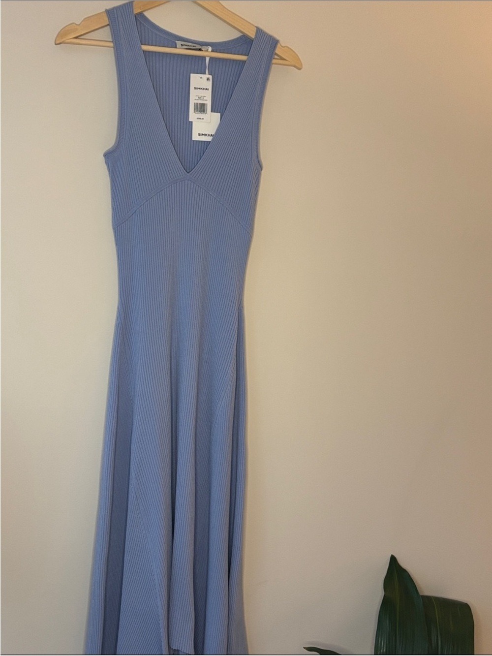 SIMKHAI Kiara Ribbed Knit Handkerchief Maxi Dress Blue - Picture 6 of 9